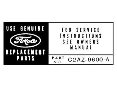 Air Cleaner Decal - Service Instructions - 292 V8 - Ford