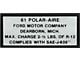 Air Conditioning Charge Decal - 61 Polar-Aire - Ford