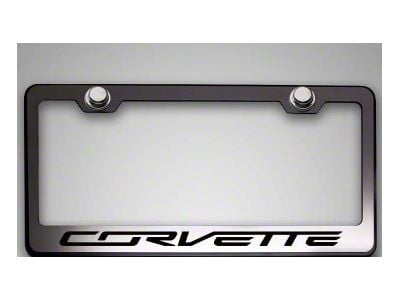 American Car Craft License Plate Frame with Corvette Lettering; Black Solid (Universal; Some Adaptation May Be Required)