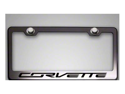 American Car Craft License Plate Frame with Corvette Lettering; Brushed Black (Universal; Some Adaptation May Be Required)