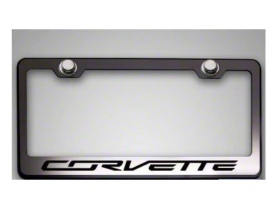 American Car Craft License Plate Frame with Corvette Lettering; Orange Carbon Fiber (Universal; Some Adaptation May Be Required)