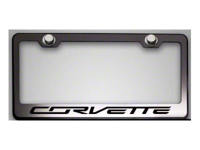 American Car Craft License Plate Frame with Corvette Lettering; White Carbon Fiber (Universal; Some Adaptation May Be Required)
