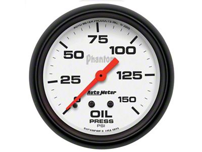 Auto Meter Phantom Series 2-5/8-Inch Oil Pressure Gauge; 0-150 PSI; Mechanical (Universal; Some Adaptation May Be Required)