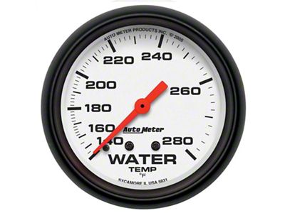 Auto Meter Phantom Series 2-5/8-Inch Water Temperature Gauge; 140-280 Fahrenheit; Mechanical (Universal; Some Adaptation May Be Required)