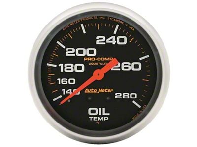 Auto Meter Pro-Comp Series 2-5/8-Inch Oil Temperature Gauge; 140-280 Fahrenheit; Mechanical (Universal; Some Adaptation May Be Required)