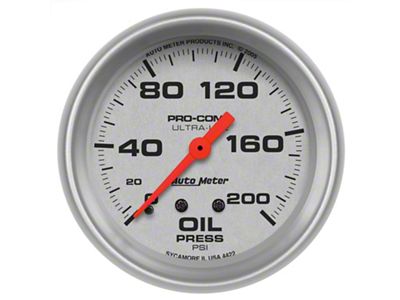 Auto Meter Ultra-Lite Series 2-5/8-Inch Oil Pressure Gauge; 0-200 PSI; Mechanical (Universal; Some Adaptation May Be Required)