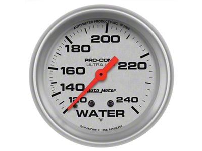 Auto Meter Ultra-Lite Series 2-5/8-Inch Water Temperature Gauge; 120-240 Fahrenheit; Mechanical (Universal; Some Adaptation May Be Required)