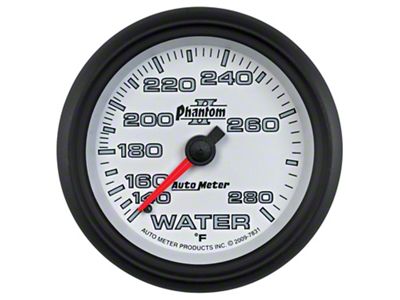 Auto Meter Phantom II Series 2-5/8-Inch Water Temperature Gauge; 140-280 Fahrenheit; Mechanical (Universal; Some Adaptation May Be Required)