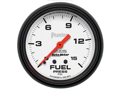 Auto Meter Phantom Series 2-5/8-Inch Fuel Pressure Gauge with Isolator; 0-15 PSI; Mechanical (Universal; Some Adaptation May Be Required)