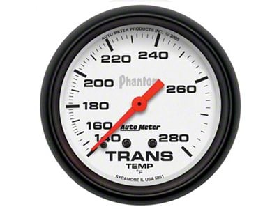 Auto Meter Phantom Series 2-5/8-Inch Transmission Temperature Gauge; 140-280 Fahrenheit; Mechanical (Universal; Some Adaptation May Be Required)