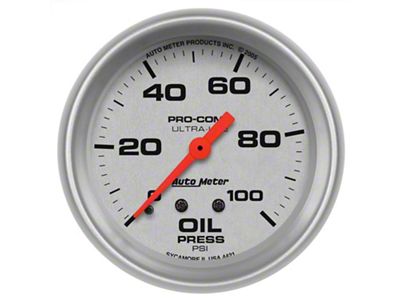 Auto Meter Ultra-Lite Series 2-5/8-Inch Oil Pressure Gauge; 0-100 PSI; Mechanical (Universal; Some Adaptation May Be Required)