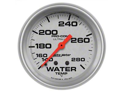 Auto Meter Ultra-Lite Series 2-5/8-Inch Water Temperature Gauge; 140-280 Fahrenheit; Mechanical (Universal; Some Adaptation May Be Required)