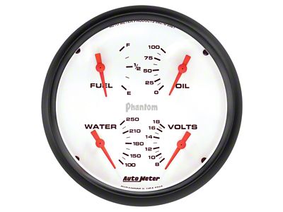 Auto Meter Phantom Series 5-Inch Quad Gauge; 0 ohm Empty to 90 ohm Full (Universal; Some Adaptation May Be Required)