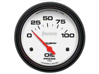 Auto Meter Phantom Series 2-5/8-Inch Oil Pressure Gauge; 0-100 PSI (Universal; Some Adaptation May Be Required)