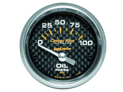 Auto Meter Carbon Fiber 2-1/16-Inch Analog Style Oil Pressure Gauge; 0 to 100 PSI (Universal; Some Adaptation May Be Required)