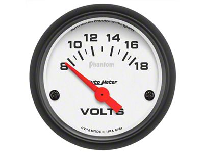Auto Meter Phantom 2-1/16-Inch Analog Style Volt Meter Gauge; 8 to 18-Voltlt (Universal; Some Adaptation May Be Required)