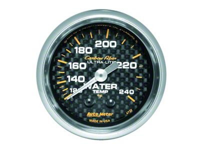 Auto Meter Carbon Fiber Series 2-1/16-Inch Water Temperature Gauge; 120-240 Fahrenheit; Mechanical (Universal; Some Adaptation May Be Required)