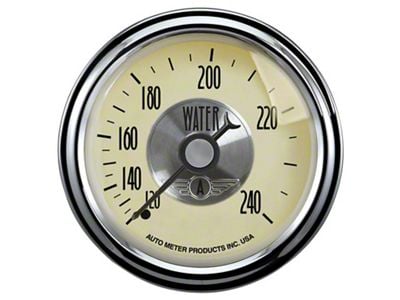 Auto Meter Prestige Antique Ivory Series 2-1/16-Inch Water Temperature Gauge; 100-250 Fahrenheit; Mechanical (Universal; Some Adaptation May Be Required)