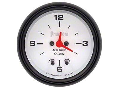 Auto Meter Phantom Series 2-5/8-Inch 12-Hour Clock (Universal; Some Adaptation May Be Required)