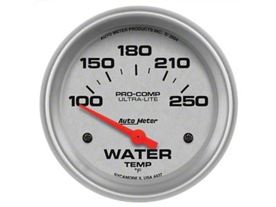 Auto Meter Ultra-Lite Series 2-5/8-Inch Water Temperature Gauge; 100-250 Fahrenheit (Universal; Some Adaptation May Be Required)