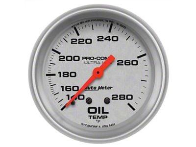 Auto Meter Ultra-Lite Series 2-5/8-Inch Oil Temperature Gauge; 140-280 Fahrenheit; Mechanical (Universal; Some Adaptation May Be Required)