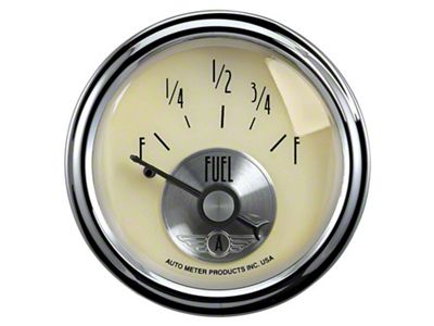 Auto Meter Prestige Antique Ivory Series 2-1/16-Inch Fuel Level Gauge; 0 ohm Empty to 90 ohm Full (Universal; Some Adaptation May Be Required)