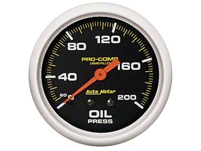 Auto Meter Pro-Comp Series 2-5/8-Inch Oil Pressure Gauge; 0-200 PSI; Mechanical (Universal; Some Adaptation May Be Required)