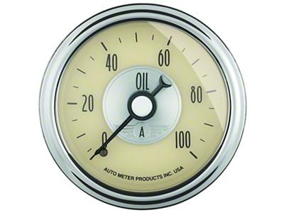 Auto Meter Prestige Antique Ivory Series 2-1/16-Inch Oil Pressure Gauge; 0-100 PSI; Mechanical (Universal; Some Adaptation May Be Required)