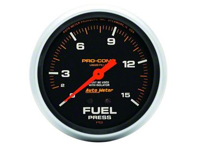 Auto Meter Pro-Comp Series 2-5/8-Inch Fuel Pressure Gauge with Isolator; 0-15 PSI; Mechanical (Universal; Some Adaptation May Be Required)