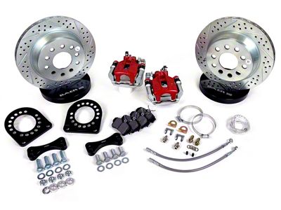 Baer Classic Series Rear Big Brake Kit with 11.65-Inch Rotors; Red Calipers (55-57 150, 210, Bel Air, Nomad w/ OE 10/12-Bolt Small Car Rear End & w/o Staggered Shocks)