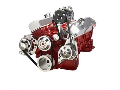 BluePrint Engines Small Block Chevy Dual-Belt Quick Serpentine Front Accesory Drive Kit with Alternator, A/C, Power Steering and Water Pump; Polished (Universal; Some Adaptation May Be Required)