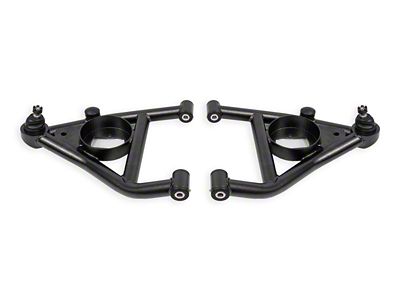 BMR Non-Adjustable Front Lower Control A-Arms; Delrin; Standard Ball Joint; Rear Bump Stops; Black Hammertone (67-69 Camaro)