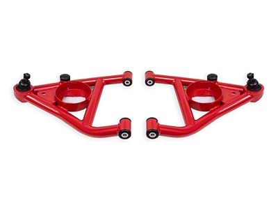 BMR Non-Adjustable Front Lower Control A-Arms; Delrin; Standard Ball Joint; Rear Bump Stops; Red (67-69 Camaro)