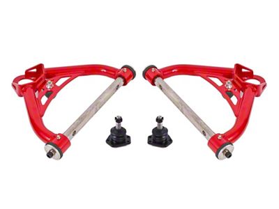 BMR Non-Adjustable Upper Control Arms with Standard Ball Joints; Delrin Bushings; Red (70-81 Camaro)