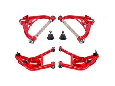 BMR Non-Adjustable Upper and Lower Control Arms; Delrin Bushings; Red (70-81 Camaro)