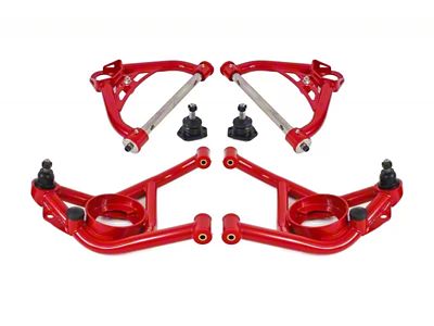 BMR Non-Adjustable Upper and Lower Control Arms; Polyurethane Bushings; Red (70-81 Camaro)