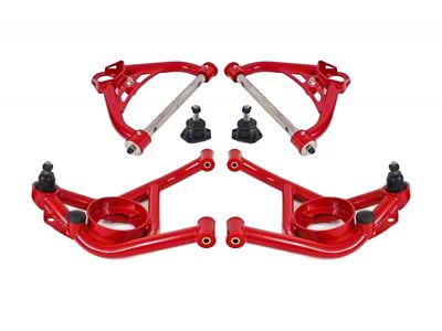 BMR Non-Adjustable Upper and Lower Control Arms; Polyurethane Bushings; Red (70-81 Firebird)