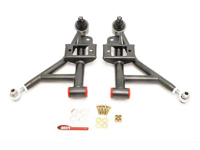 BMR Adjustable DOM Front Lower Control A-Arms; Polyurethane/Rod End Combo; Black Hammertone (93-02 Firebird)