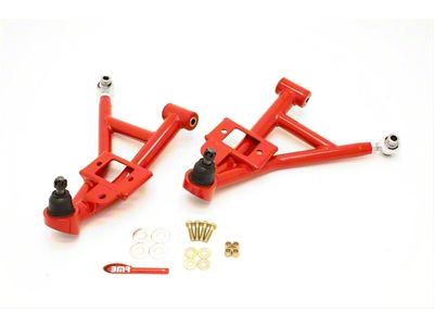 BMR Adjustable DOM Front Lower Control A-Arms; Polyurethane/Rod End Combo; Red (93-02 Firebird)