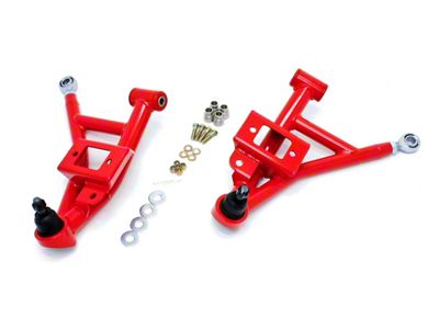 BMR Adjustable Front Lower Control A-Arms; Polyurethane/Rod End Combo; Red (93-02 Firebird)