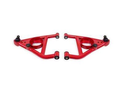 BMR Non-Adjustable Front Lower Control A-Arms; Delrin; Standard Ball Joint; Front Bump Stops; Red (67-69 Firebird)