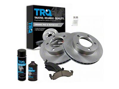 Ceramic 5-Lug Brake Rotor, Pad, Brake Fluid and Cleaner Kit; Front (87-93 Bronco w/ Auto Locking Hubs)