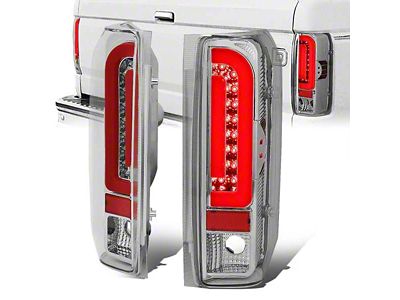 Dual Red LED Tail Lights; Chrome Housing; Clear Lens (90-96 Bronco)