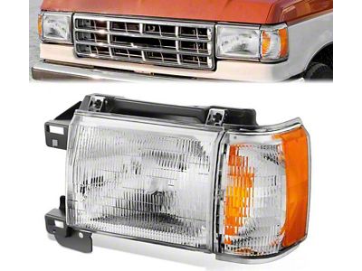 Factory Style Headlight; Chrome Housing; Clear Lens; Driver Side (87-91 Bronco)