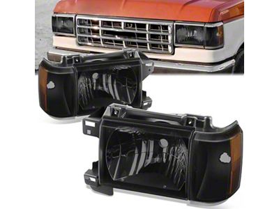 Factory Style Headlights with Amber Corners; Black Housing; Smoked Lens (87-91 Bronco)