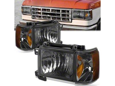 Factory Style Headlights with Amber Corners; Chrome Housing; Smoked Lens (87-91 Bronco)