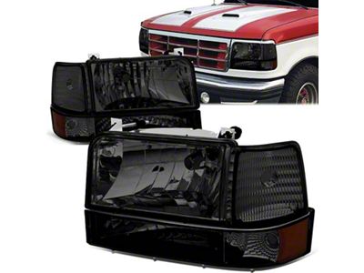 Factory Style Headlights with Amber Corners; Chrome Housing; Smoked Lens (92-96 Bronco)