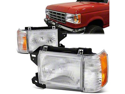 Factory Style Headlights; Chrome Housing; Clear Lens (87-91 Bronco)