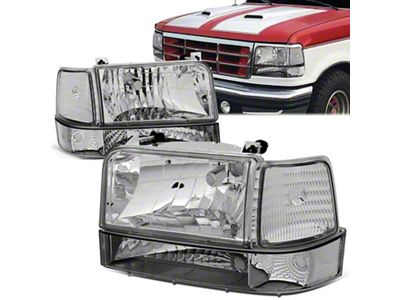 Factory Style Headlights with Clear Corners; Chrome Housing; Clear Lens (92-96 Bronco)