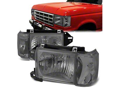 Factory Style Headlights with Clear Corners; Chrome Housing; Smoked Lens (87-91 Bronco)